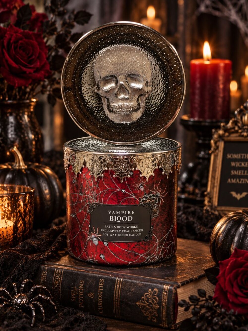 Vampire Blood By Bath & Body Works Skull On Glass Cover lid ( Hallaween )